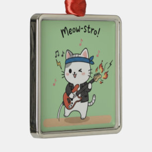 Lustige Musikkatze spielt Gitarre  Ornament Aus Metall