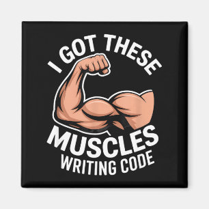 Lustige Muskeln schreiben Code und sagen Programmi Magnet