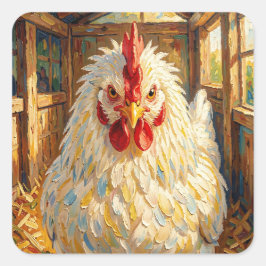 Lustige Nahaufnahme einer Impasto-Henne, die wüten Quadratischer Aufkleber