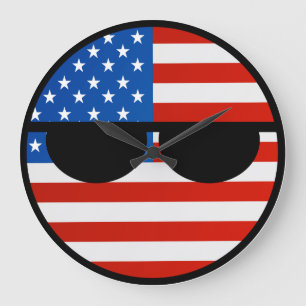 Lustige neigende Geeky USA Countryball Große Wanduhr
