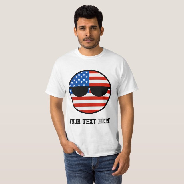 Lustige neigende Geeky USA Countryball T-Shirt (Vorne ganz)