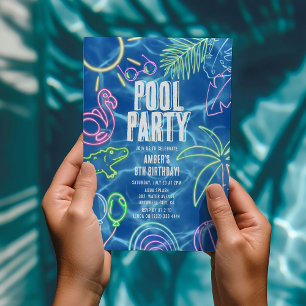 Lustige Neon-Poolparty-Geburtstagsfeier Einladung