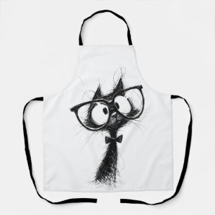 Lustige Nerd-Katze mit Brille & Fliege Damen Weiß Schürze
