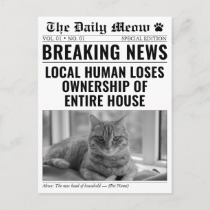 Lustige neue Katzenzeitung Breaking News Foto Ankündigungspostkarte