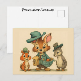 Lustige niedliche Cartoon-Tier-Kuriere für jeden A Feiertagspostkarte