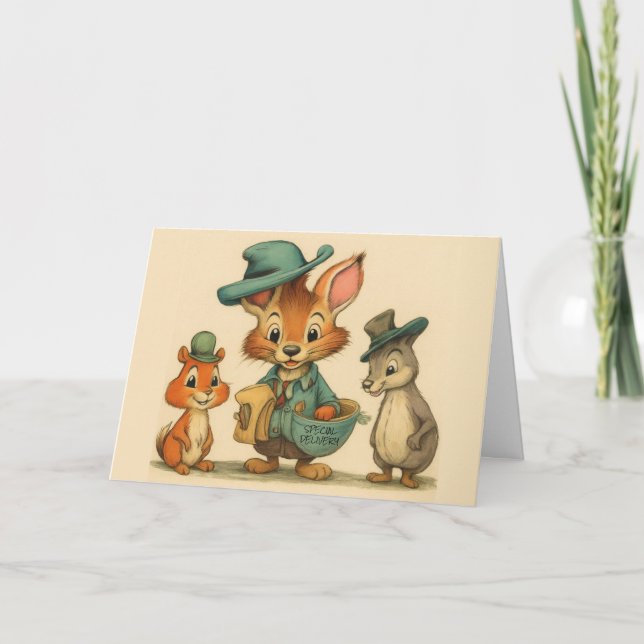 Lustige niedliche Cartoon-Tier-Kuriere für jeden A Karte (Vorderseite)