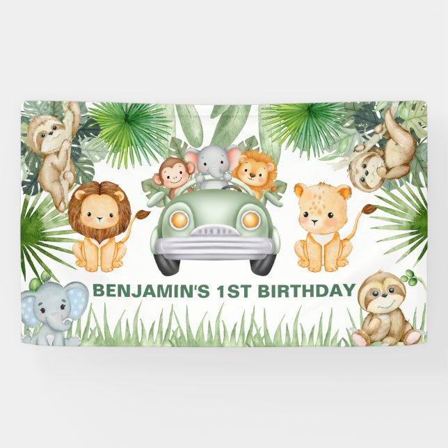 lustige Niedliche Jungle Safari Tiere Geburtstag Banner (Horizontal)