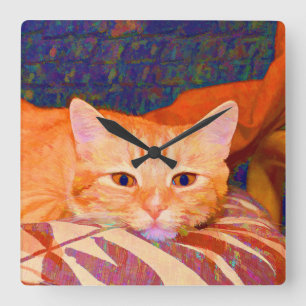 Lustige niedliche orange Tabby-Katze Quadratische Wanduhr