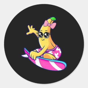 Lustige niedliche Surf-Banane Sommerfrucht Cartoon Runder Aufkleber