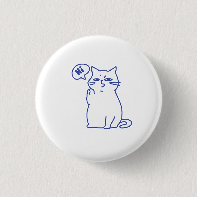 Lustige niedliche weiße Katze Doodle Charakter Button (Vorderseite)