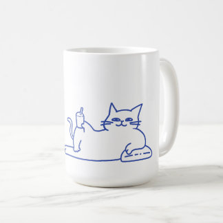 Lustige niedliche weiße Katzen-Doodle-Figur Kaffeetasse
