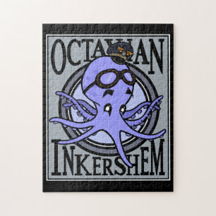 LUSTIGE OCTOPUS-PILOT-ILLUSTRATION VERTIKALES PUZZ PUZZLE