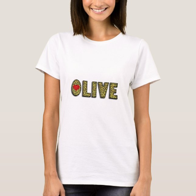 Lustige olivgrüne Herz-grüne T-Shirt (Vorderseite)