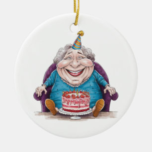 Lustige Oma Riesenkuchen & Bargeldgeschenk Keramik Ornament