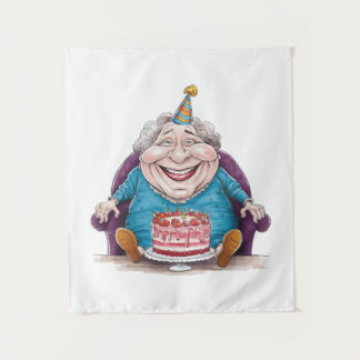 Lustige Oma Riesenkuchen und Bargeldgeschenk Wandteppich