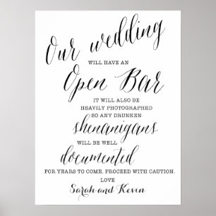 Lustige Open-Bar-Hochzeitstafel   Personalisierte  Poster