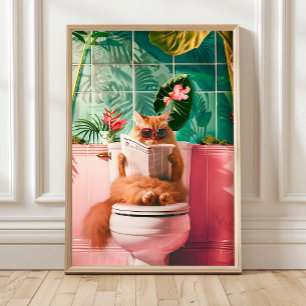Lustige orange Katze auf Toilette Badezimmer Druck Poster