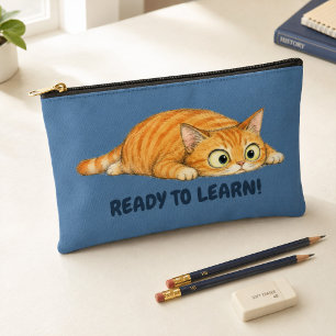 Lustige orange Katze bereit zu lernen Denim-Blau B Zubehörtasche