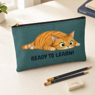 Lustige orange Katze bereit zum Lernen Teal-Pencil Zubehörtasche