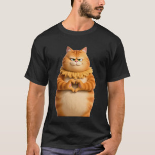 Lustige Orange Katze Herz Pfoten Hände Zeichen Val T-Shirt