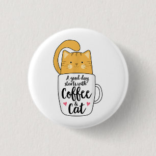 Lustige Orange Katze Kaffeetasse Katzenliebhaber  Button