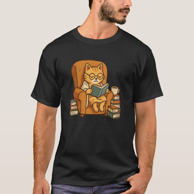 Lustige orange Katze liest Buch T-Shirt (Vorderseite)