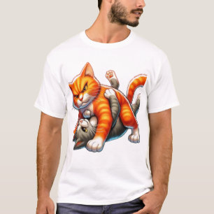 Lustige orange Katze Wrestling Cartoon T-Shirt