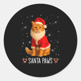 Lustige Orange Tabby Katze Weihnachten Santa Paws Runder Aufkleber