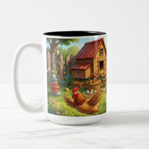 Lustige Ostereier-Hühnerjagd Zweifarbige Tasse