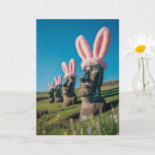 Lustige Osterinsel-Osterkarte Moai Humor Gruß Karte