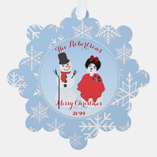 Lustige Papier-Ornamentkarte von der Schneemann-Fa Ornament Karte