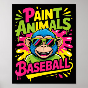 Lustige Partytier Baseballaffe Sonnenbrille Spaß Poster