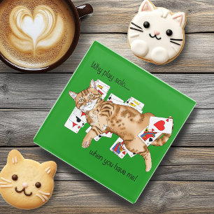 Lustige Patience Orange Tabbykatze Spielkarten  Glasuntersetzer