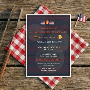 Lustige patriotische 4. Juli BBQ-Party-Einladung Ankündigung