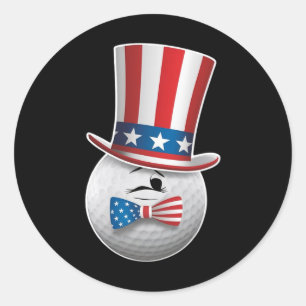 Lustige patriotische Amerika-Flagge Golf 4. Juli M Runder Aufkleber