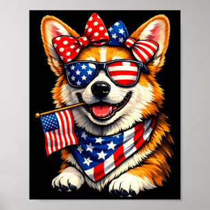 Lustige patriotische Corgi-Hund amerikanische Flag Poster