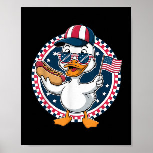 Lustige patriotische Ente USA-Flagge Hot Dog 4. Ju Poster
