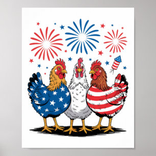 Lustige patriotische Hühner USA-Flagge 4. Juli chi Poster