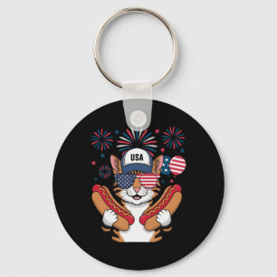 Lustige patriotische Katze Hotdog Amerikanische US Schlüsselanhänger