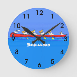 Lustige Pelikane rudern Cartoon-Illustration Runde Wanduhr