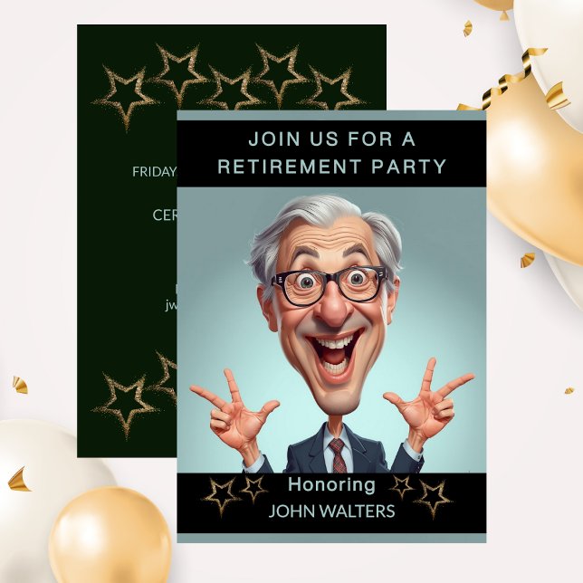 Lustige Pensionierungsfeier Einladung (Funny Retirement Party Caricature Co-Worker Invitation)