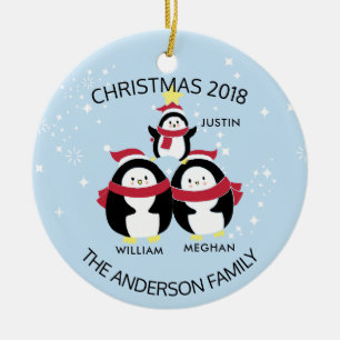 Lustige personalisierte Familie von 3 Pinguinen We Keramik Ornament