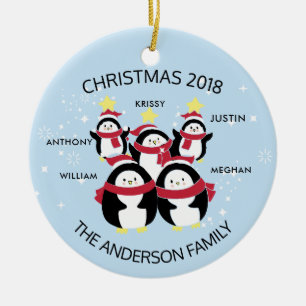Lustige Personalisierte Familie Von 5 Pinguinen We Keramik Ornament