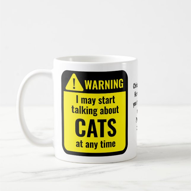 Lustige personalisierte Warnung für Katzen Kaffeetasse (Links)