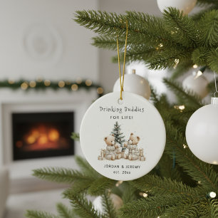 Lustige personalisierte Zwillingstrinkkumpel Weihn Keramik Ornament