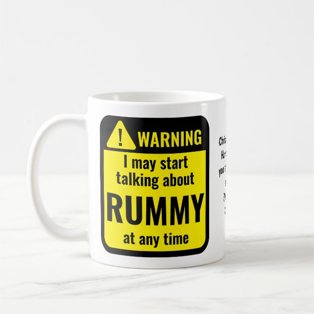 Lustige persönliche Rummy-Warnung Kaffeetasse (Links)