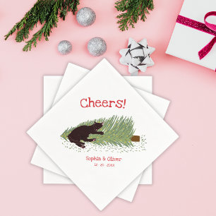 Lustige Pfiffe! Schwarze Katze vs Weihnachtsbaum F Serviette