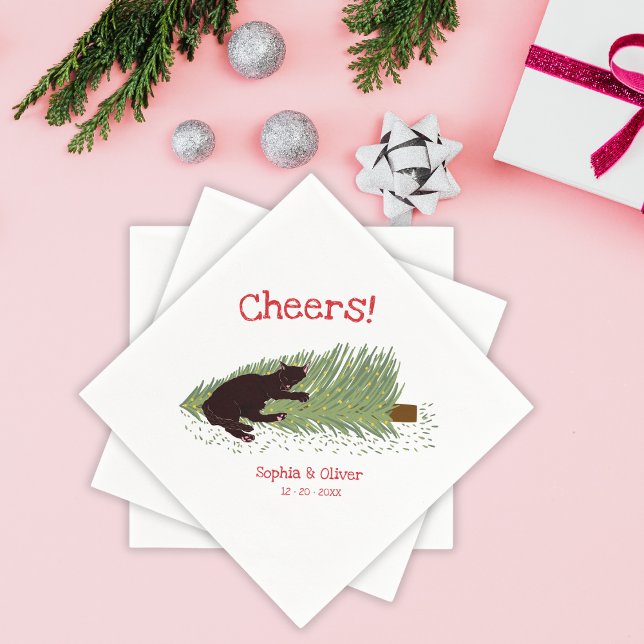 Lustige Pfiffe! Schwarze Katze vs Weihnachtsbaum F Serviette (Von Creator hochgeladen)