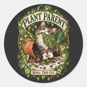 Lustige Pflanze Eltern Katze Vintage Grün Botanisc Runder Aufkleber