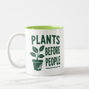 Lustige Pflanzen vor Menschen Vintage-Tintenstempe Zweifarbige Tasse